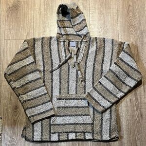 Industria Made in Mexico Striped Brown and Cream Men's Poncho Size L